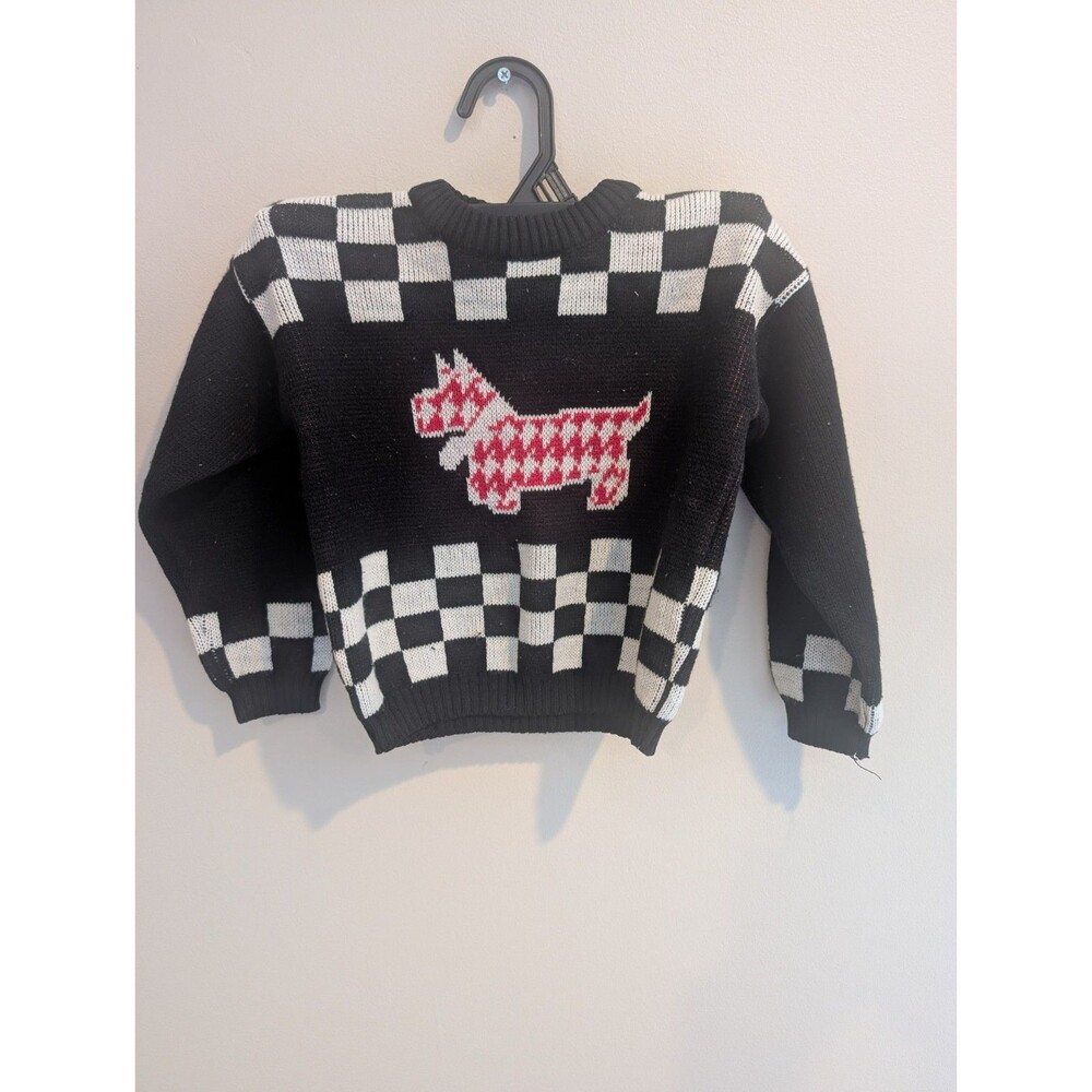 Vintage 90s 80s Jet Set Dog Puppies Fun Holiday Sweater Toddler Made USA Scottie
